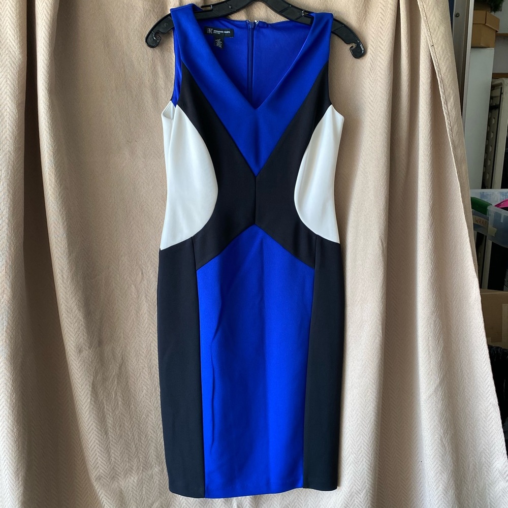 INC Dress Royal Blue, Black, Cream - Picture 1 of 3
